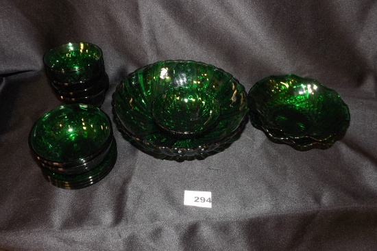 Green Glass Bowls (13 pieces)