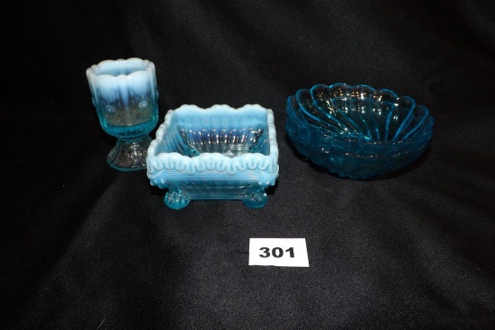Blue Glass Bowls & Candy Dish