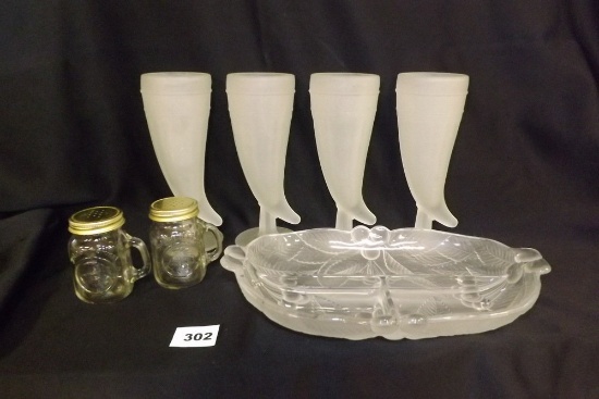 Tiara Powder Horn Glasses, Mason Jar salt/pepper