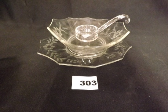 Glass Mayonnaise Set w/etched floral design