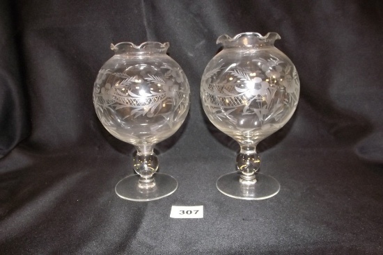 Etched Globe stemmed Glass bowl (2)