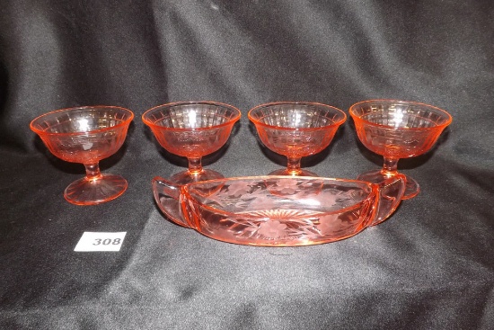 Pink Boat & Sherbet Glasses (5 pieces)