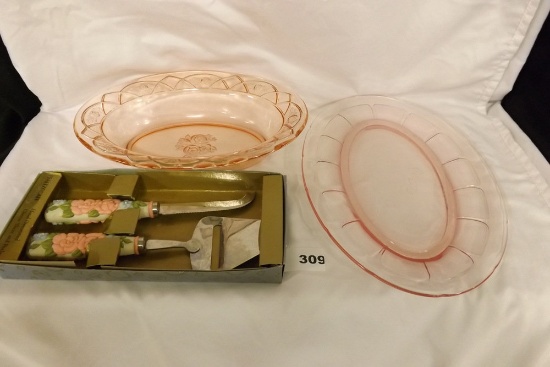Pfaltzgraff Cheese Knife Set & Serving Plate/Bowl
