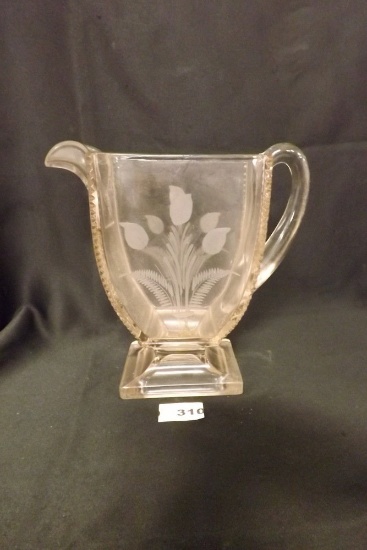 Vintage Glass pitcher w/etched design