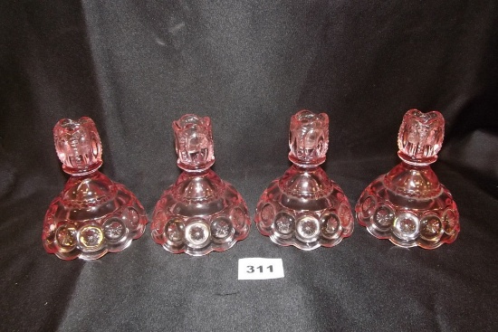 4 pink candleholders moon & stars pattern