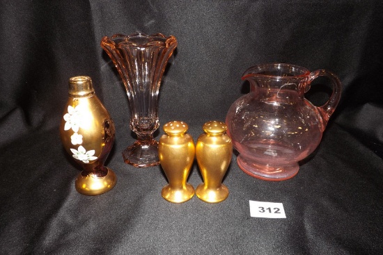 Pink pitcher, 2 Vases, Pickard Salt/Pepper