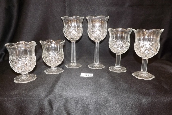 6 Stemmed Goblets, patterned clear glass