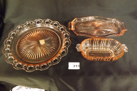 Pink Depression Glass Tray, Bowl & Platter