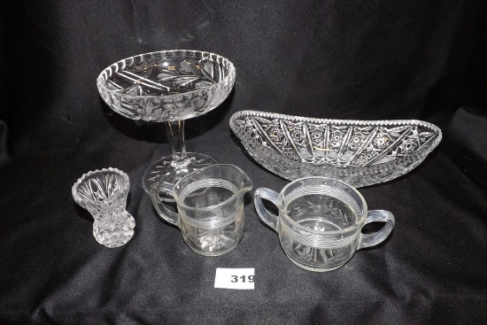 Clear Glass Bowl, Sugar/Creamer, Toothpick holder