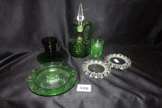 Clear Glass Ashtrays & Green Glass items