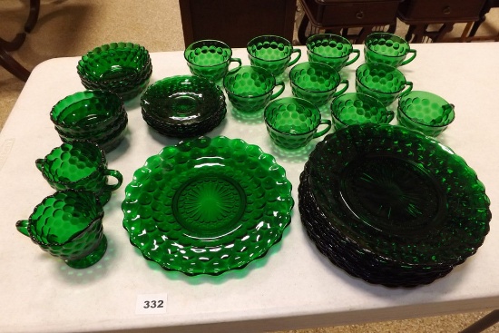 35 pieces Dark Green Bubble Glass Dishes