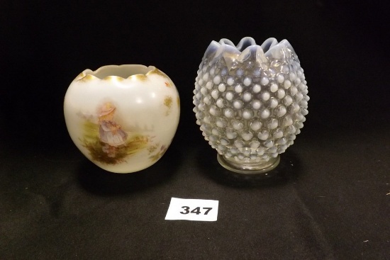 Blown Glass Vase & Hobnail Vase
