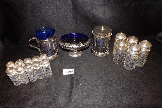 Cobalt Blue Glass wrapped in Silver-tone sleeves