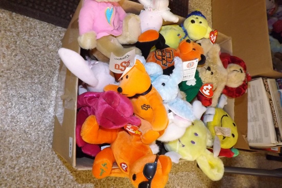 Box of Assorted Stuffed Animals - some Beanie Babies
