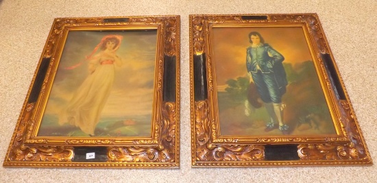 Pinkie & Blue Boy  Prints in Golden Frames