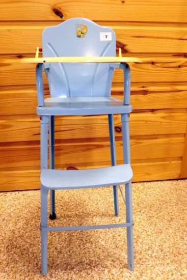 Vintage Doll High Chair w/Yellow Flip Tray
