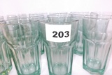 Set of 14 green glass drinking glasses