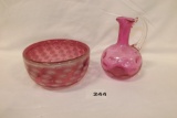 Dark Pink Glass Bowl & Cruet