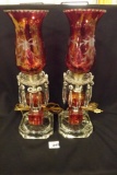 Pair of Matching Etched Glass Electric Lamps