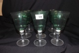 Plastic Goblets, Ribbed Green w/Clear Stems (9)