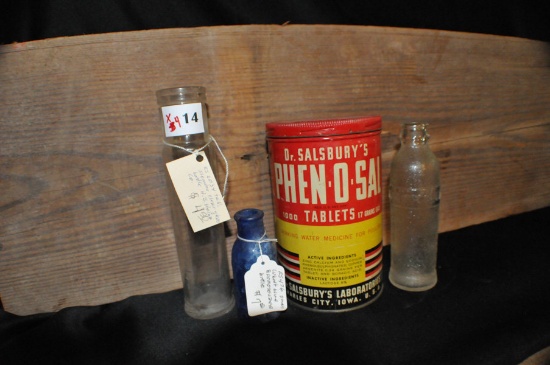 TIN PHEN-O-SAL TABLETS, BROMOSELZER BOTTLE BLUE,