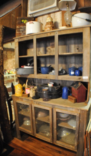 BARN WOOD CABINET W/6 WIRE DOORS