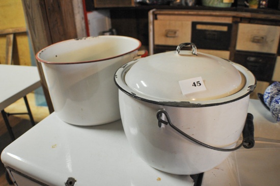 ENAMEL WARE (2) POTS 1 W/LID