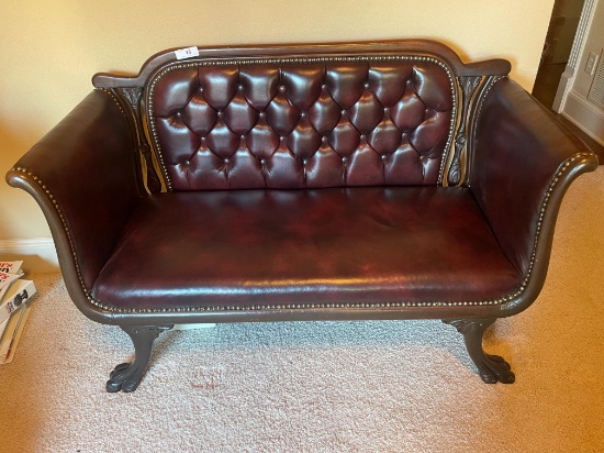 Clawfoot Tufted Leather Settee