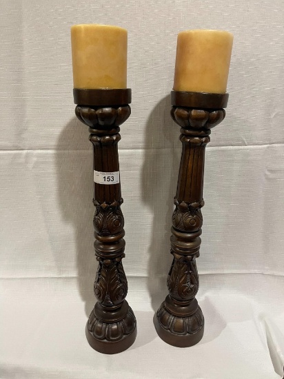 (2) Wooden Carved Candle Sticks