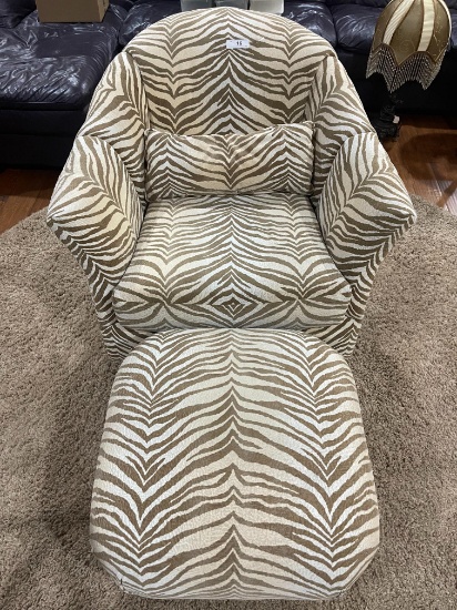 Zebra Print Plush Chair with Ottoman