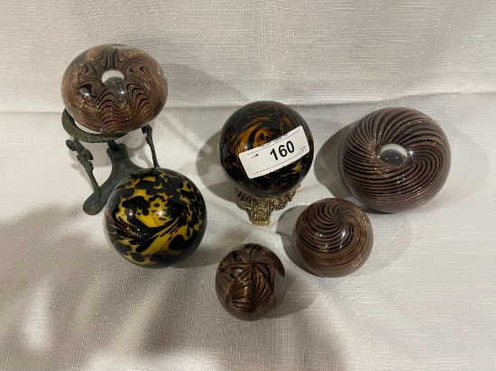 (6) Brown Glass Paper Weights