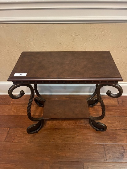 Scrolled Wrought  Iron & Cherry End Tables