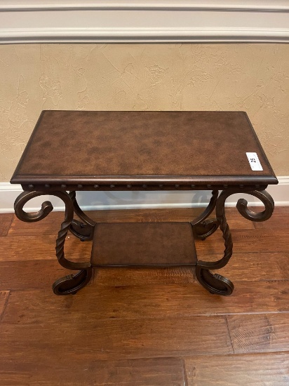 Scrolled Wrought Iron & Cherry End Tables