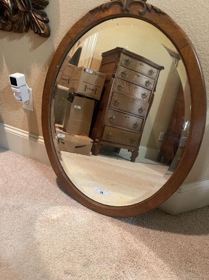 Large Oak Beveled Mirror