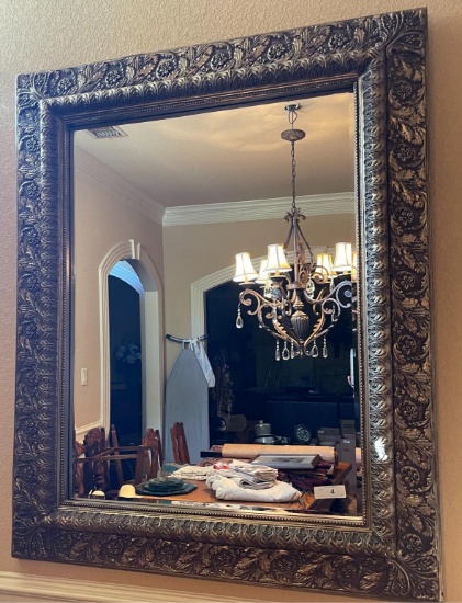 Large Silver Floral Frame Beveled Edge Mirror
