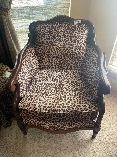 Cupid's Bow Cheetah Print Cherry Wood Parlor Chair