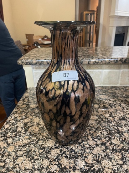 Black & Gold Spun Murano Art Glass Vase