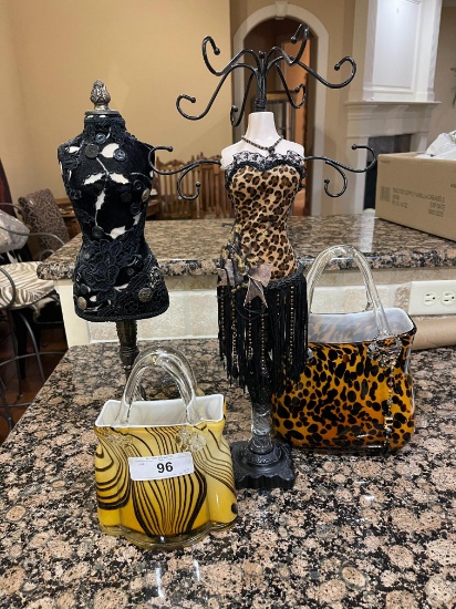 (4) Glass Purse and Jewelry Stands