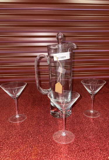 Crystal Martini Pitcher & 3 Glass Set