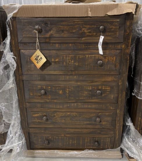 Dark Stained Wooden Chest Of Drawers