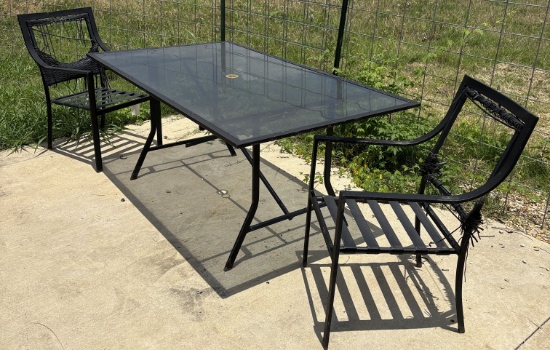 Metal Patio Table W/ Glass Top