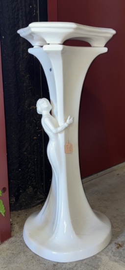 White Ceramic Plant Stand, Woman Wrapped Around It