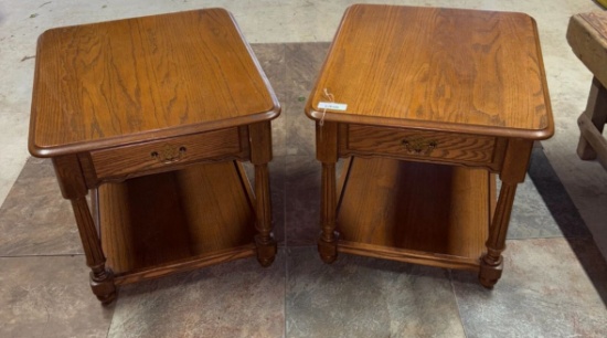 Wooden Double Layered End Tables W/ Single Drawer
