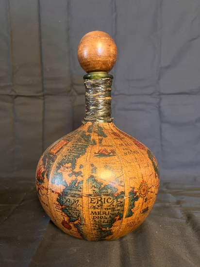 Vintage 1960s World Map Leather Wrapped Bottle