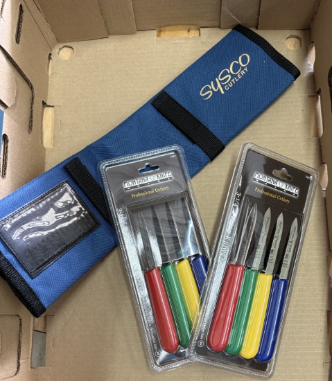 (2) Cases Of Sysco Cutlery Knife Holders W/ 4 Pack Of Montana Pairing Knives