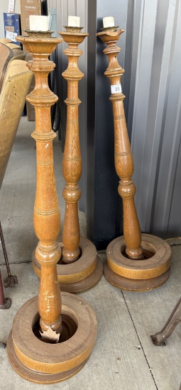 Vintage Large Turned Wood Floor Lamp Bases