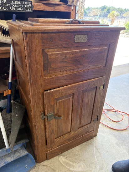 Antique Wooden White Clad Ice Box