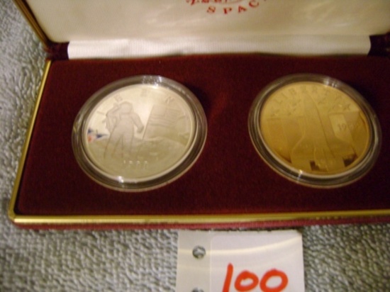 1 - 1988 America in Space $1 Silver & Bronze coin set