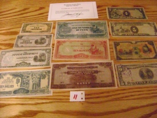 11pc Japanese Invasion money Bank Note Collection