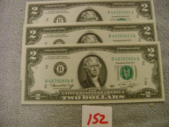 3 - 1974 Consecutive $2 notes